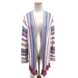 Foxcroft fringe multicolor Open Front Long Line cardigan in size large.